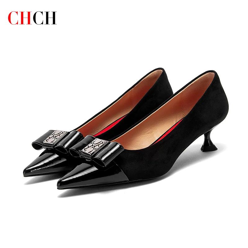 CHCH femmes talons hauts hiver Anti velours chaussures pour femmes dîner d'affaires talons noirs 5 c