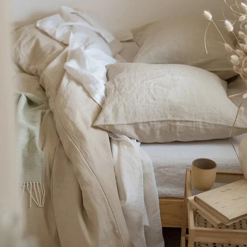 Housse de coussin en lin pur 100% naturel, couleur unie, coque européenne pour lit, enveloppe de tai