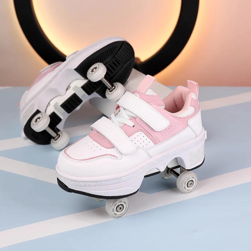 Nouveaux enfants roues chaussures étudiant en plein air rouleau baskets patins adulte Runaway Parkou