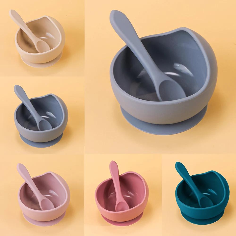 Bol à ventouse en Silicone, vaisselle d'alimentation pour nourrissons et jeunes, apprendre à manger 