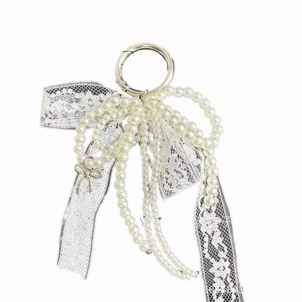 Porte-clés en dentelle mignon, nœud blanc/noir, pendentif de sac, chaîne de téléphone, accessoire d'