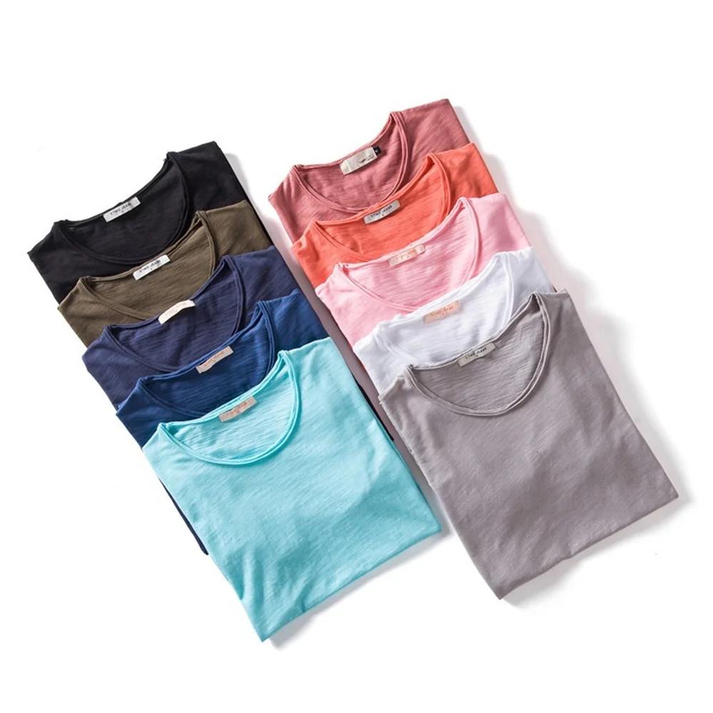 Qualité de la marque100% coton t shirt homme de marque Col en V mode homme Coupe ajustée Soild T-shi