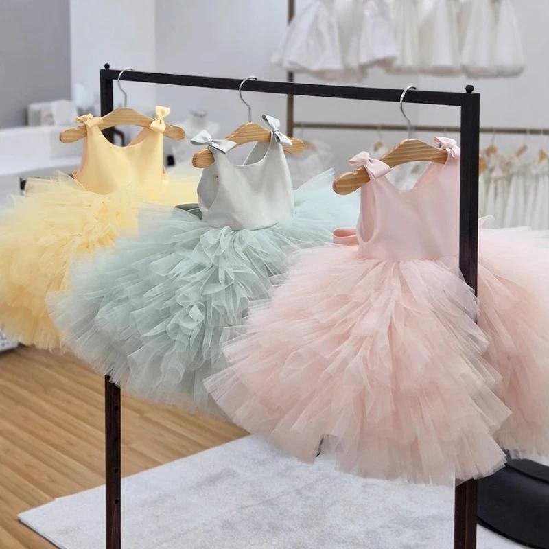 2025 Style coréen bébé fille 1er anniversaire robe en Tulle enfants Vestido Zhuazhou fête fleur fill