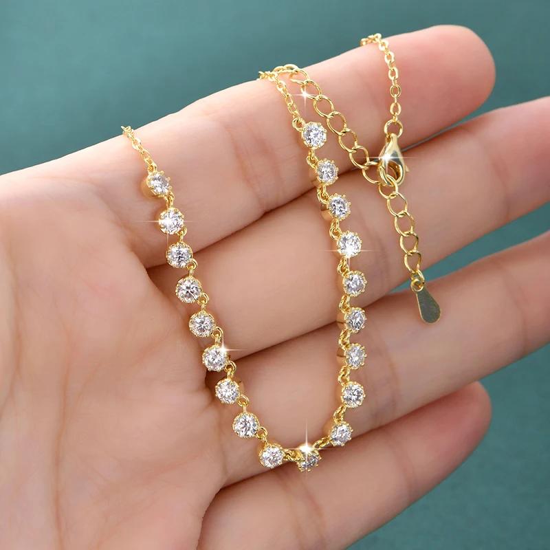 Collier style bulle en moissanite étincelante de 3 mm, collier ras du cou en or 14 carats pour femme