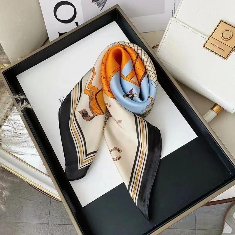 Châle carré en soie de luxe pour femmes, écharpe en Satin, enveloppes de mode, foulard, bandes de ch