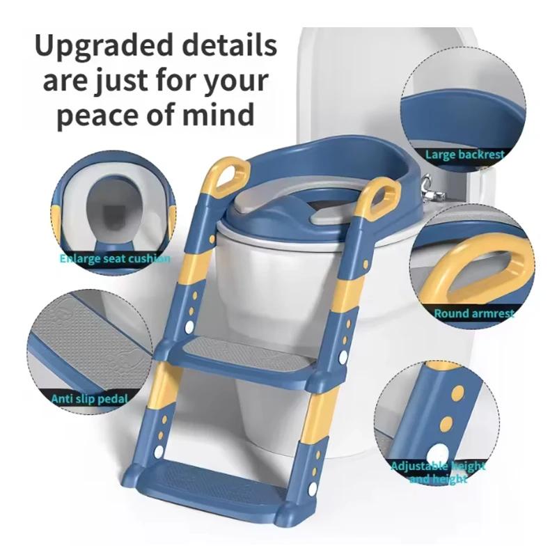 Siège de toilette portable pour enfants, pliable, réglable en hauteur, avec tapis rembourré imperméa
