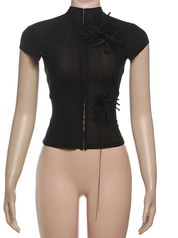 Bizarre chat gland Applique culture hauts femmes simple boutonnage demi-haut cou gland minuit Hottie