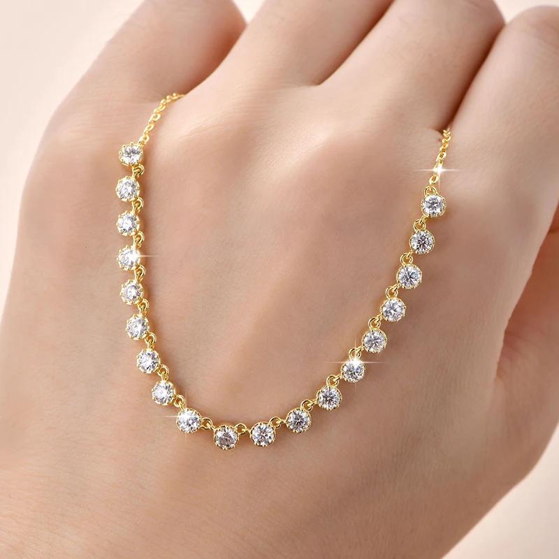 Collier style bulle en moissanite étincelante de 3 mm, collier ras du cou en or 14 carats pour femme