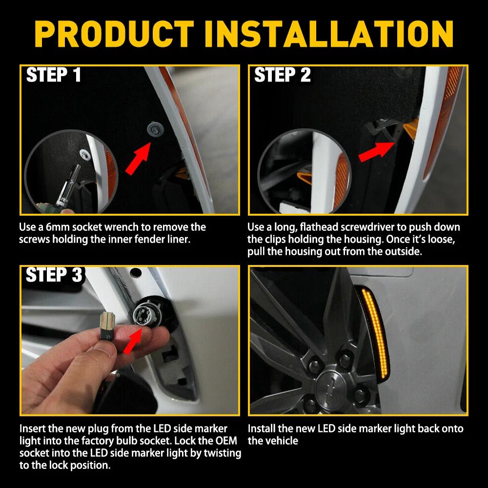 Feu de position latéral LED pour Dodge Charger 2015-2022 – Ampoule indicatrice avant ambre et arrièr