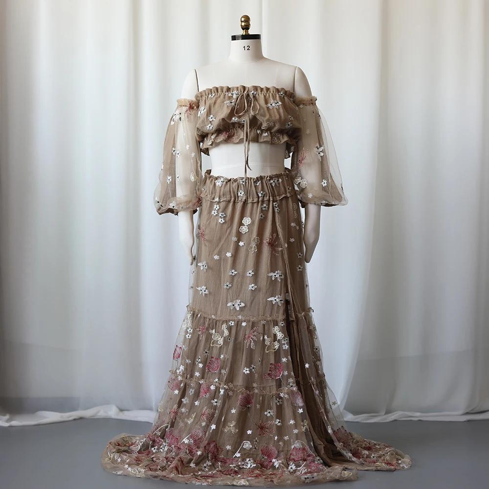 Robes de séance photo de maternité Boho, ensemble de 2 pièces, robes réversibles florales brodées, r