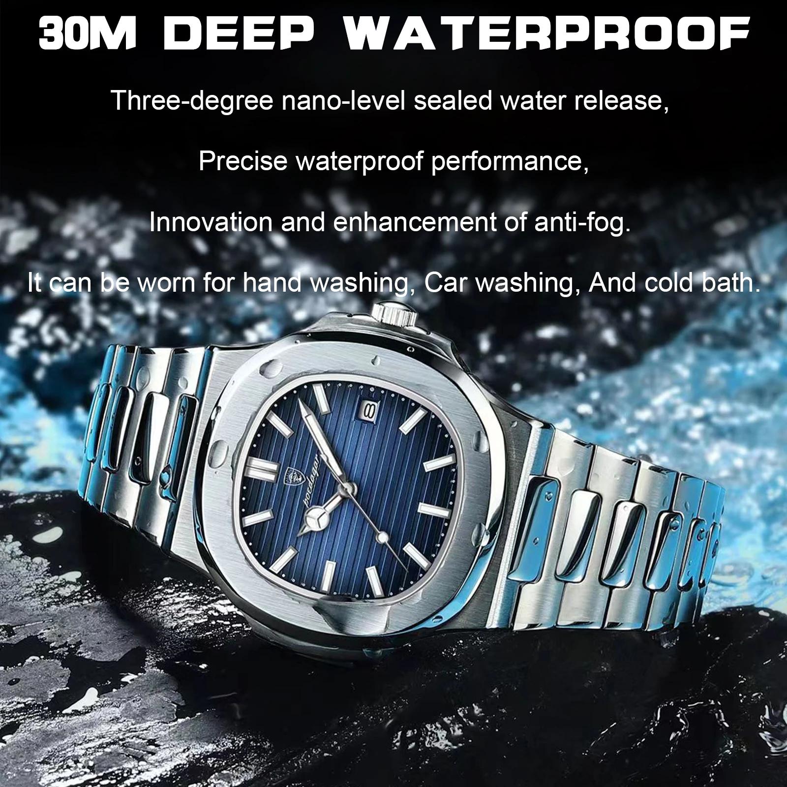 POEDAGAR carré luxe hommes montre-bracelet étanche lumineux Date en acier inoxydable mâle horloge af