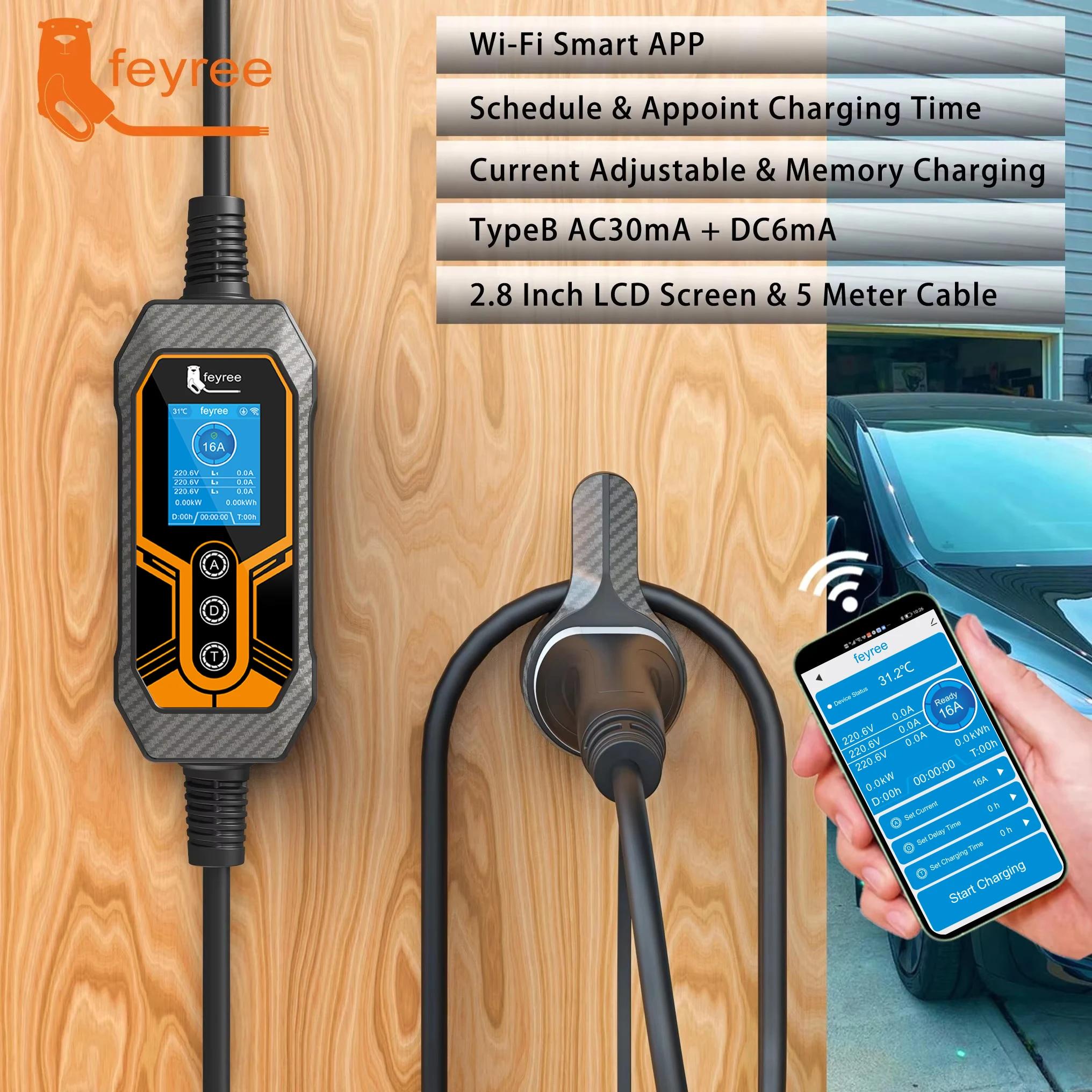 Feyree – chargeur EV Portable Type 2, 11kw, 16a, 3 phases, application Wi-Fi, Version Bluetooth, câb
