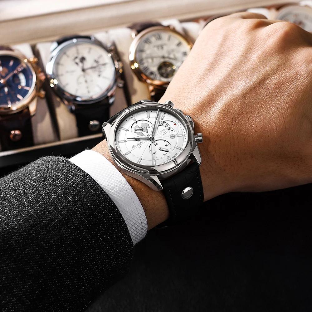 POEDAGAR luxe homme montre-bracelet chronographe Date étanche en cuir hommes montre décontracté Quar