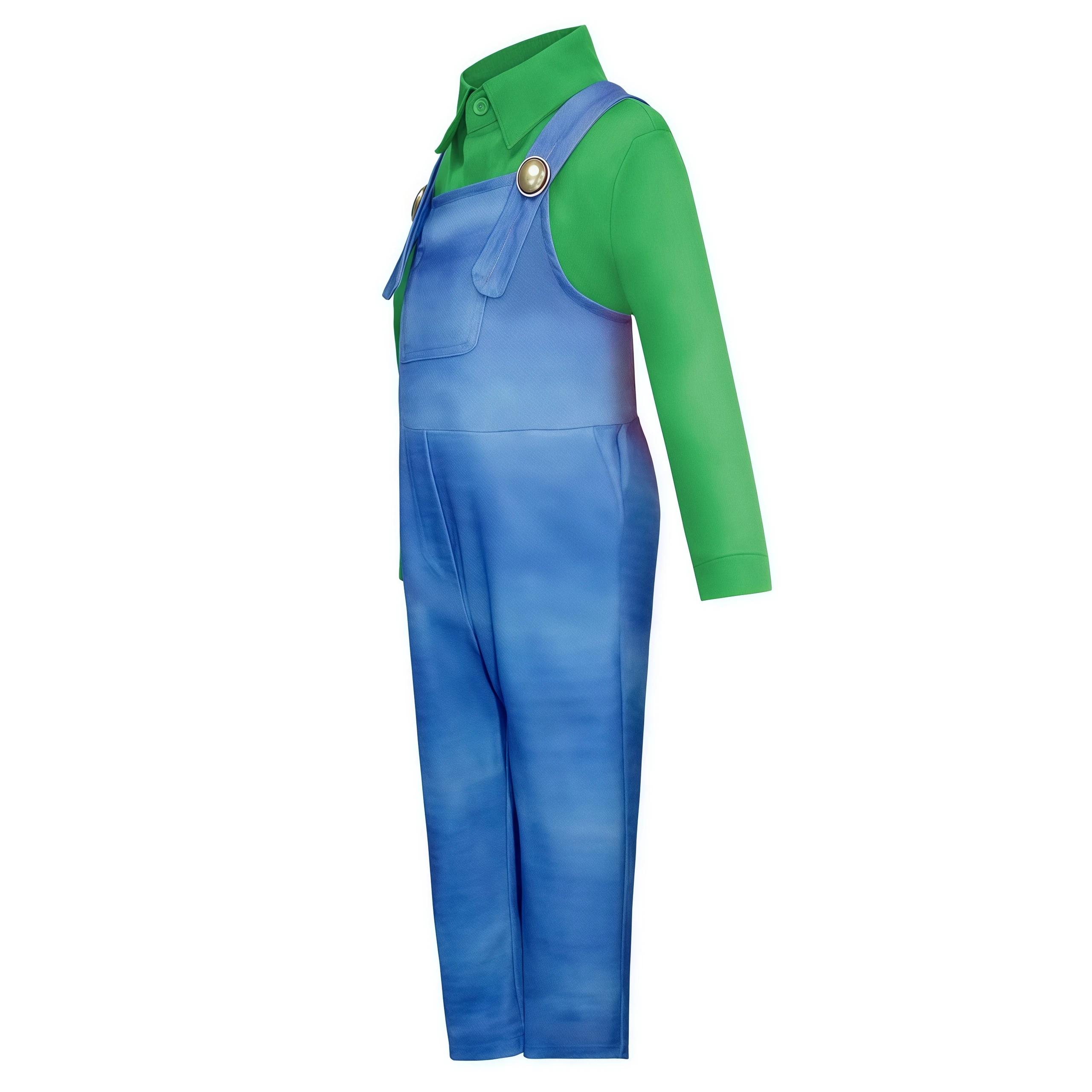 Chemise de jeu Anime Bros Boys rouge et verte avec salopette pour enfants, costume de fête d'Hallowe