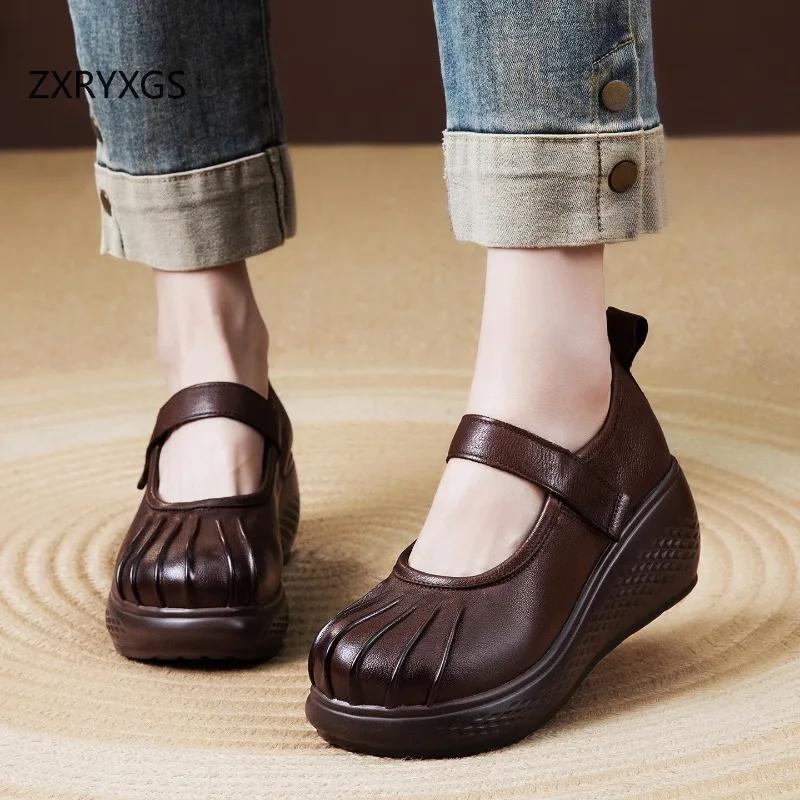 ZXRYXGS Chaussures classiques rétro en cuir véritable de qualité supérieure, semelle épaisse, confor