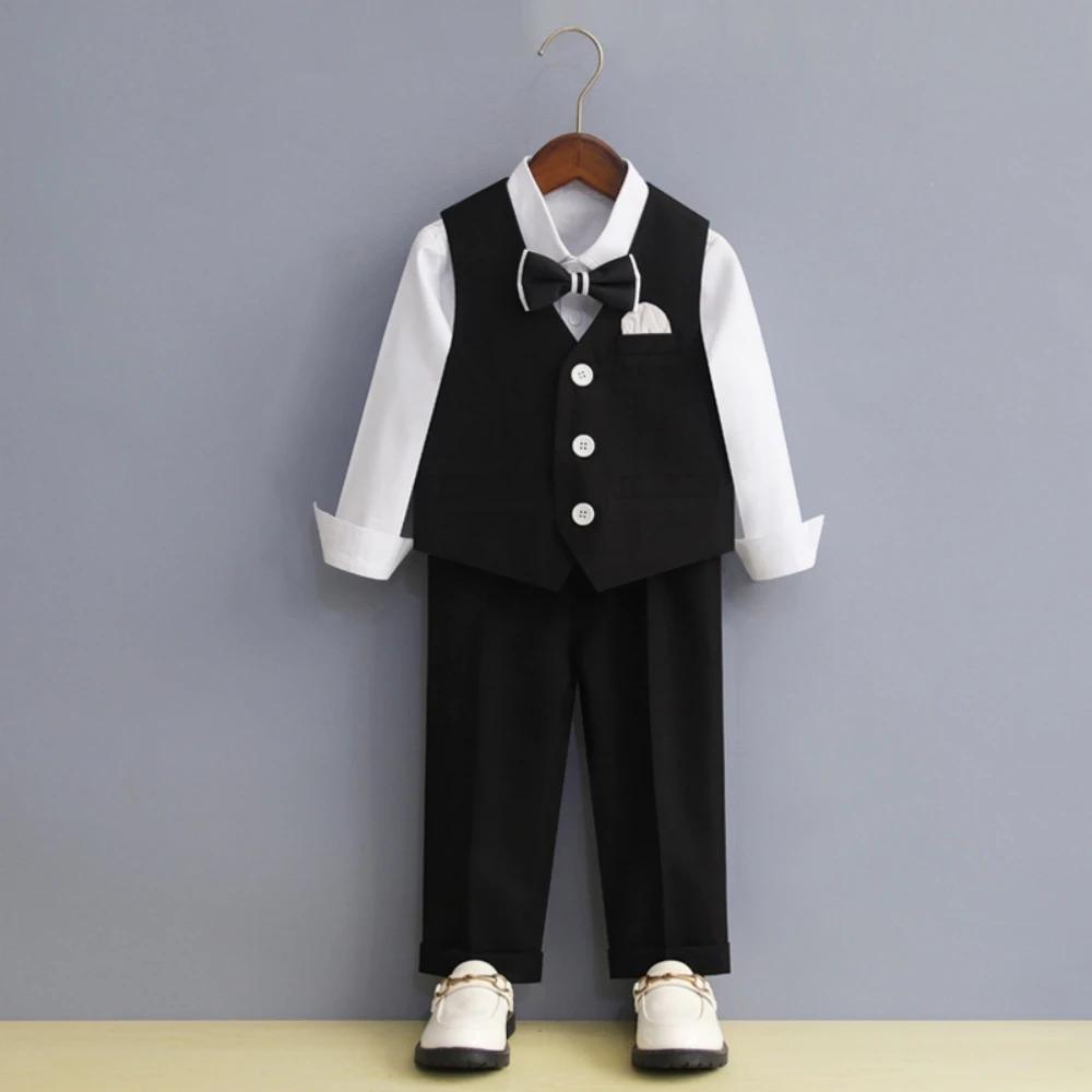 Costumes formels pour enfants, 4 pièces, veste, gilet, pantalon, nœud papillon, Costumes d'hôte, cla