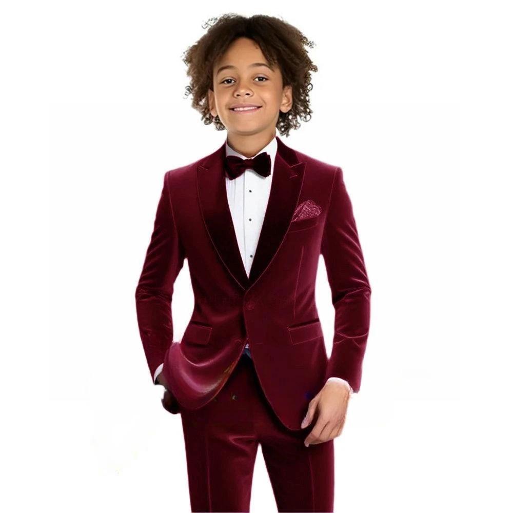 Ensemble de costume en velours multicolore pour garçons, 2 pièces, veste et pantalon, coupe cintrée,
