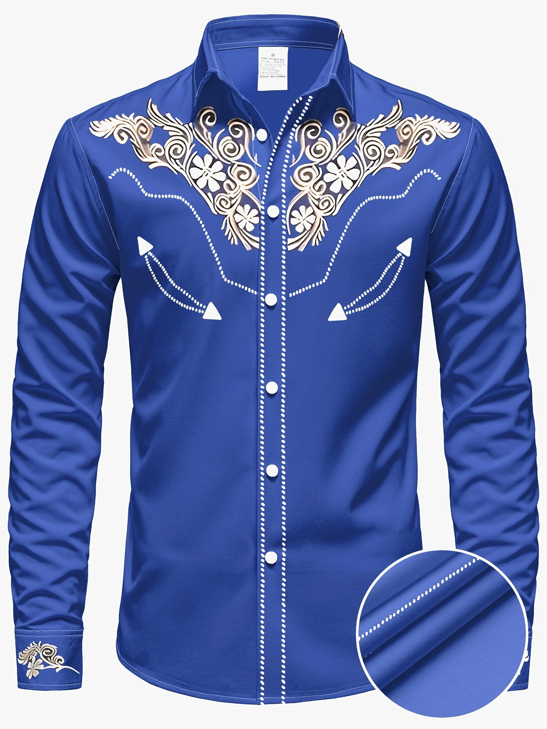 Chemise à manches longues pour hommes, imprimé Floral, Cowboy occidental, décontractée, coupe cintré