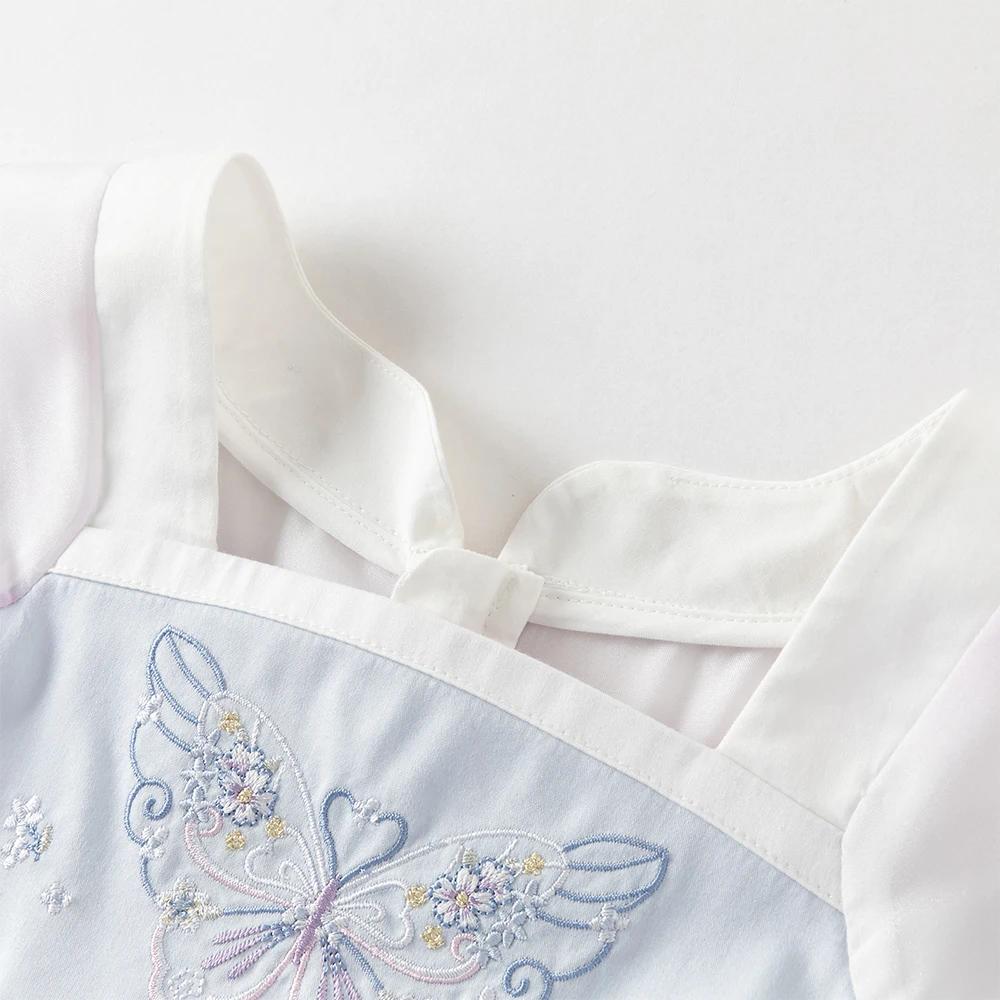 Robes d'été brodées pour enfants Dave Bella, robe en maille pour filles avec sac, style chinois, élé