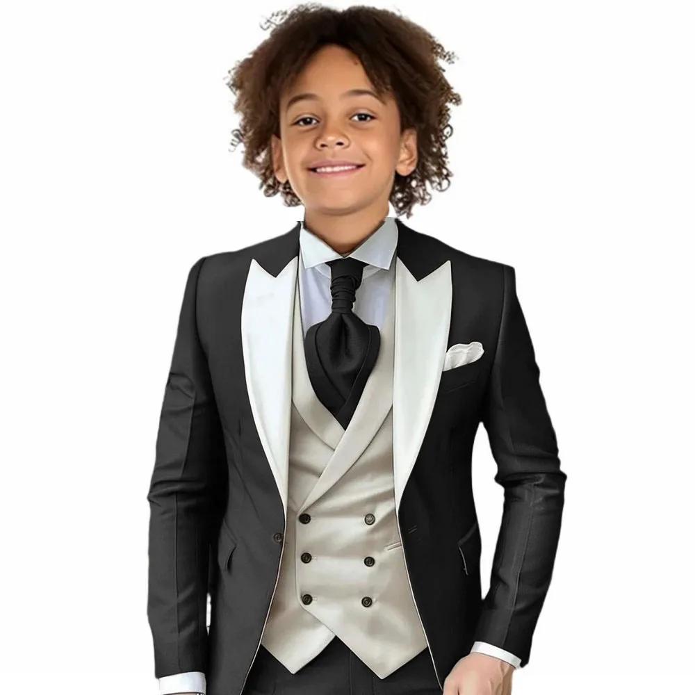 Costumes formels pour garçons, ensemble de fête de mariage, veste à revers avec pantalon, gilet, smo