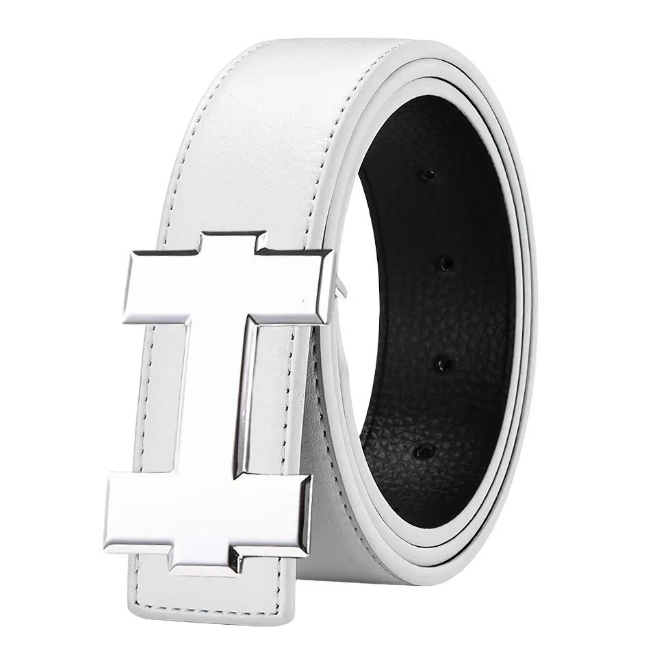 Ceinture décontractée à la mode de 3,3 cm avec boucle lisse argentée, ceinture de styliste pour homm