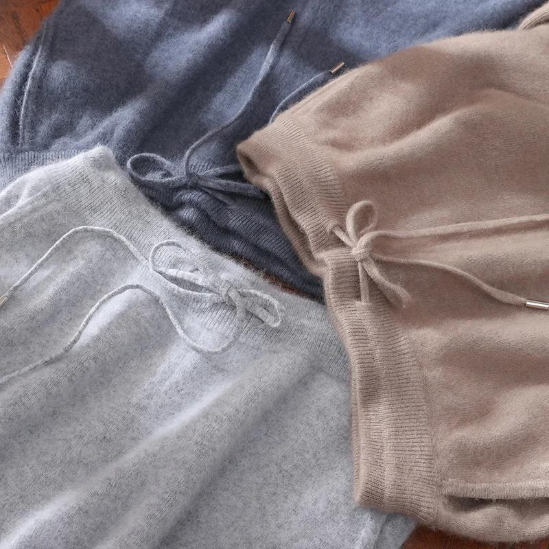 100% vison cachemire pantalon automne hiver nouveaux hommes taille élastique cachemire pantalon jeun