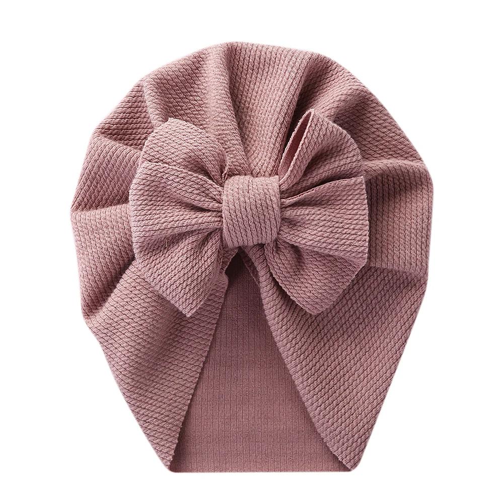 Turban côtelé texturé solide pour bébé, chapeaux avec nœud supérieur, pour nouveau-né, garçon et fil