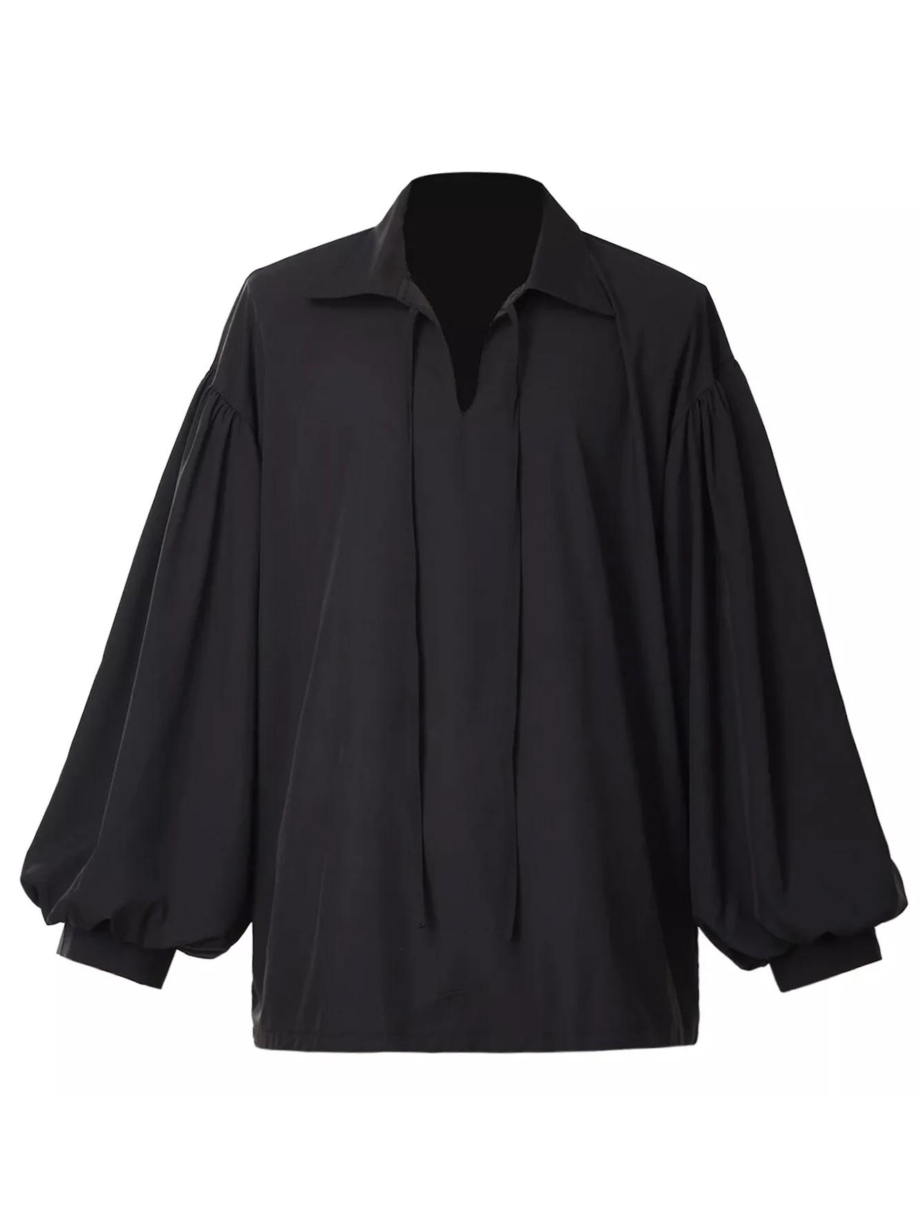 Chemise pirate rétro médiévale à col en V pour hommes – Beige, coupe ample avec manches tombantes, h