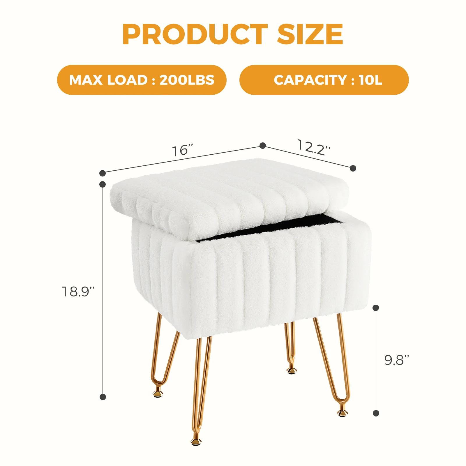 JHK – tabourets et poufs de rangement cachés en fausse fourrure pour salon, maquillage rembourré ave