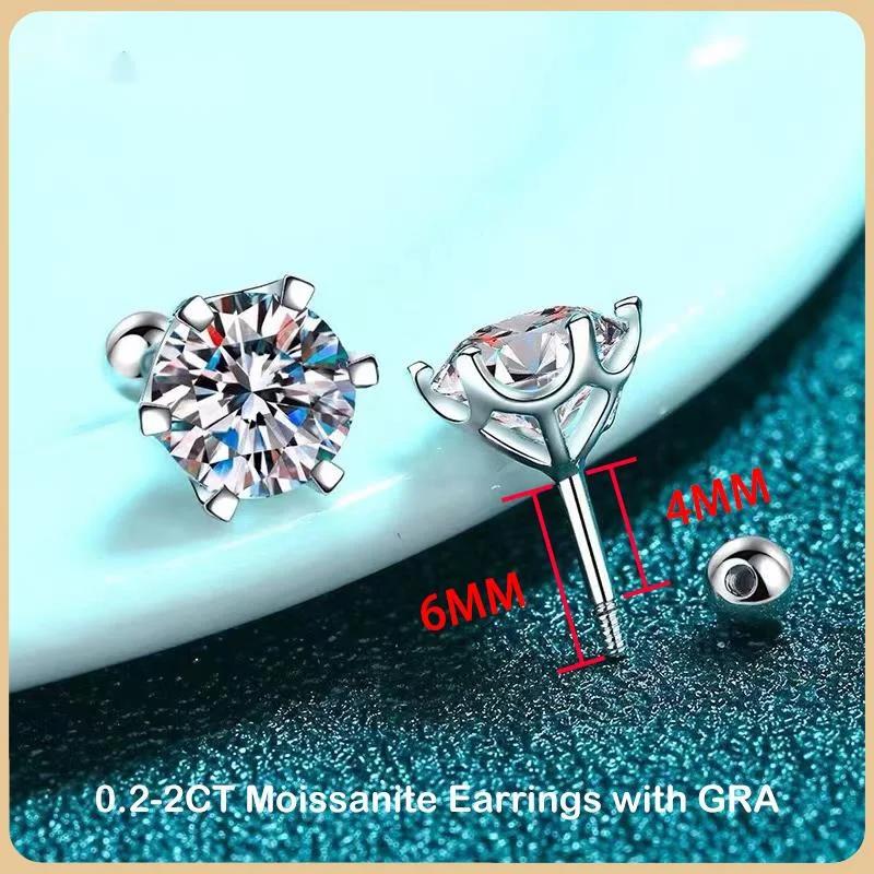 BIJOX STORY – boucles d'oreilles à vis Moissanite pour femmes, couleur D, argent Sterling 925, 6 den