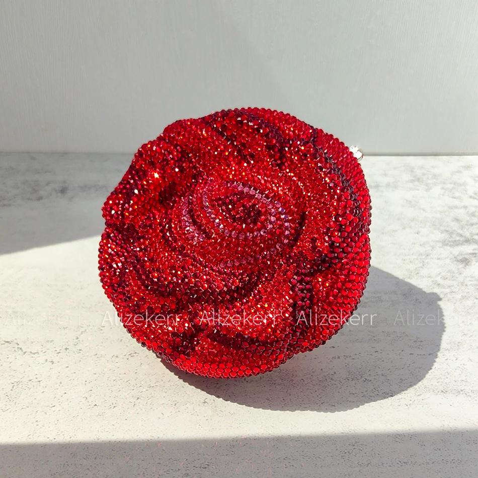 Alizekerr Rose en forme de cristal sacs de soirée femmes magnifique Chic strass fleur pochette sacs 