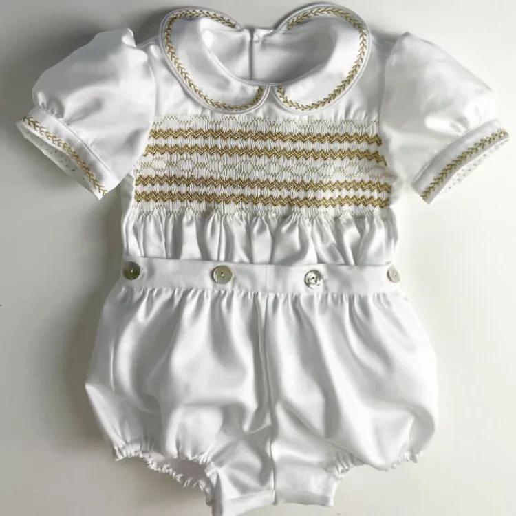 Tenue smockée blanche d'été pour garçon de 0 à 6 ans, costume pour photographie de fête d'anniversai