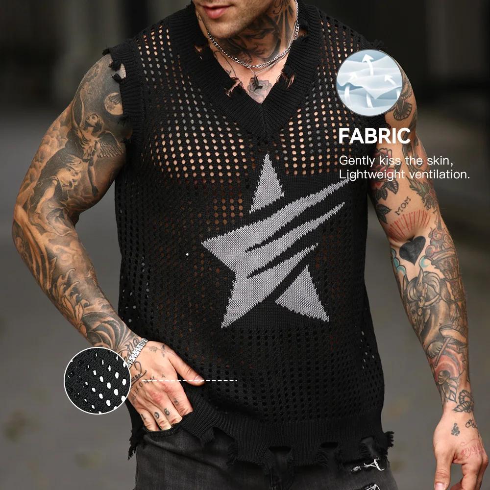 Gilet tricoté pour hommes, mode d'été, motif étoile, gilet en maille, décontracté, sans manches, res