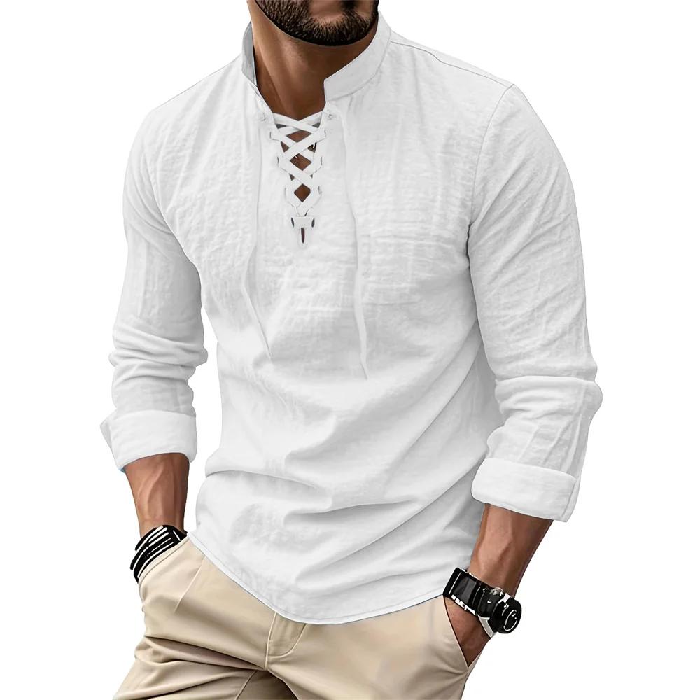 T-shirt Vintage à col en v pour hommes, en coton et lin, Pirate, Viking médiéval, gothique, chemises