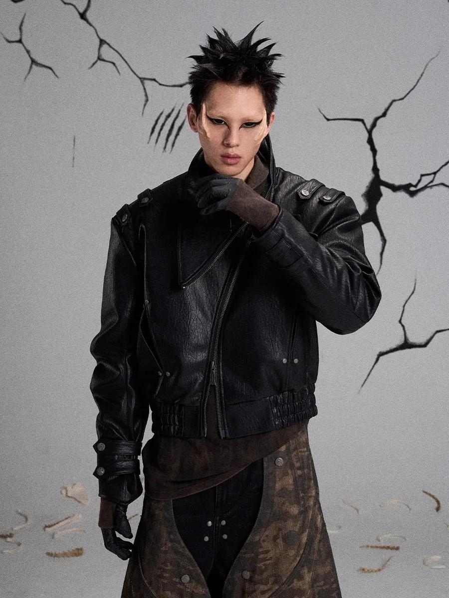 Mauroicardi printemps automne Cool beau noir dur veste en cuir Pu hommes fermeture éclair luxe conce