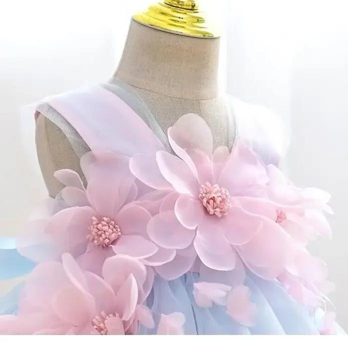 Robe d'été princesse pour filles, tenue de fête d'anniversaire, bretelles fleuries, robe féerique en