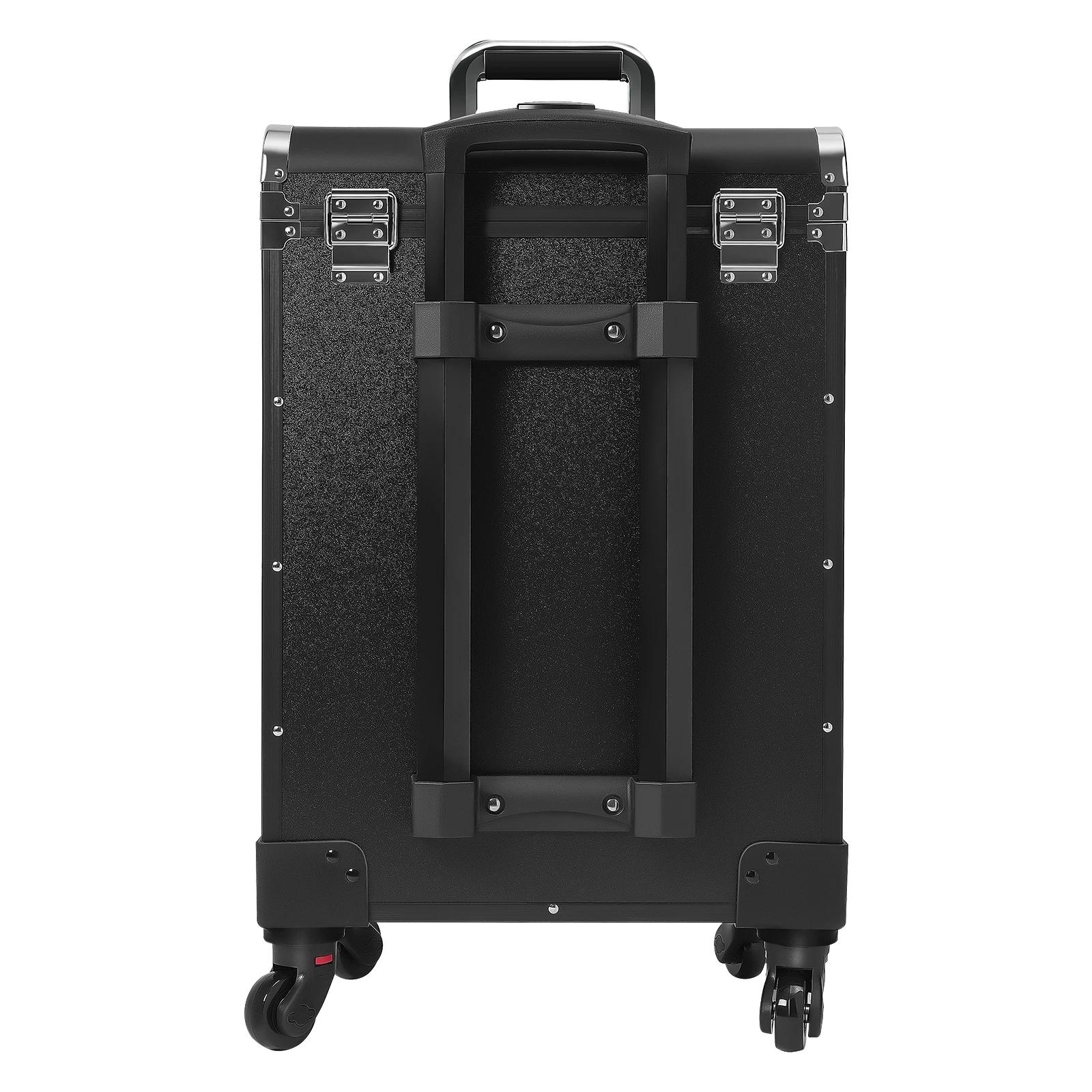 Valise à roulettes de maquillage à 3 niveaux, cadre en alliage d'aluminium, chariot cosmétique avec 