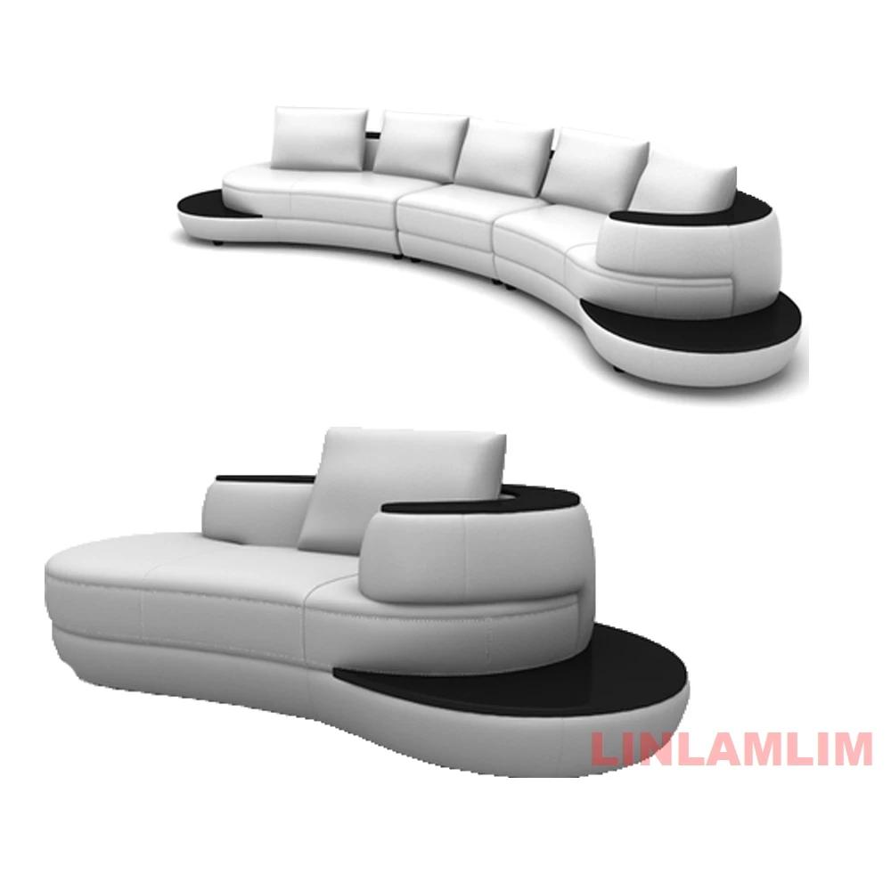 Canapé sectionnel incurvé moderne de luxe en cuir véritable, Design blanc et noir, décoration contem