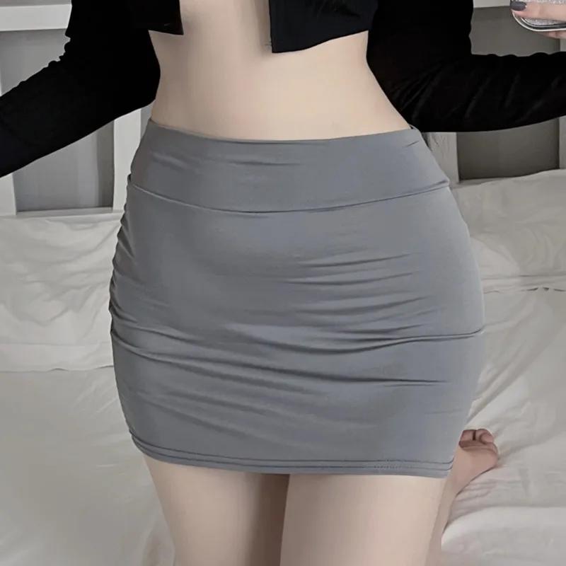 Mini jupe fine et Sexy sans doublure, couleur unie, taille basse, transparente, levage des hanches, 