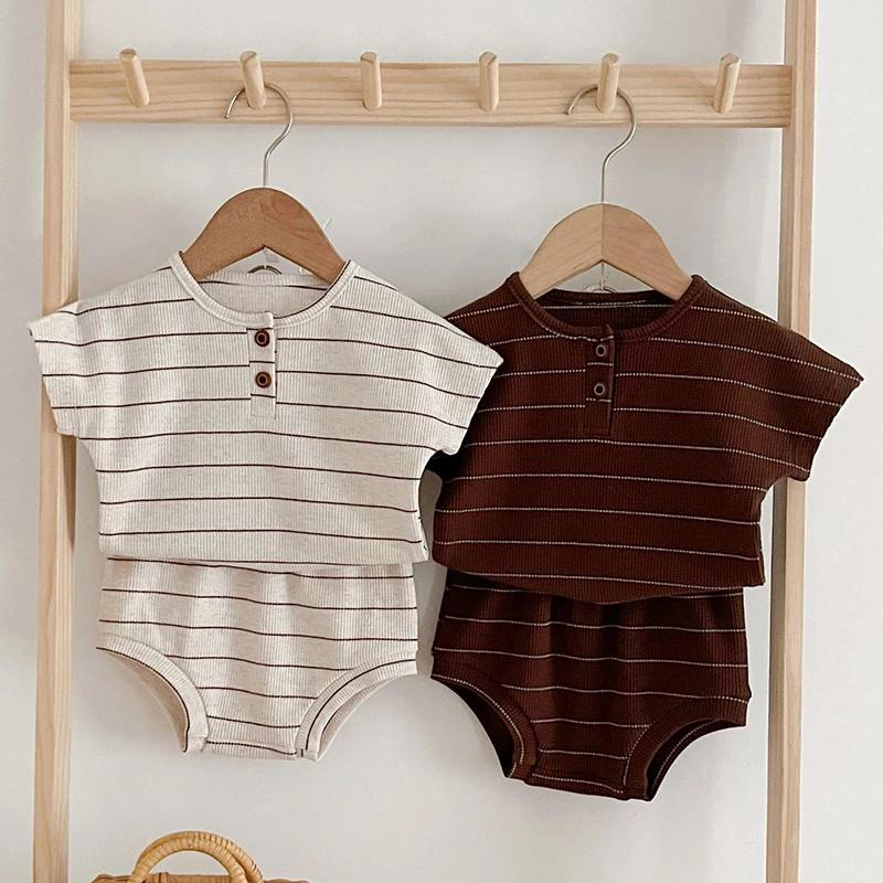 2024 été doublure bébé vêtements ensemble rayé t-shirt et Bloomer 2 pièces garçon vêtements costume 