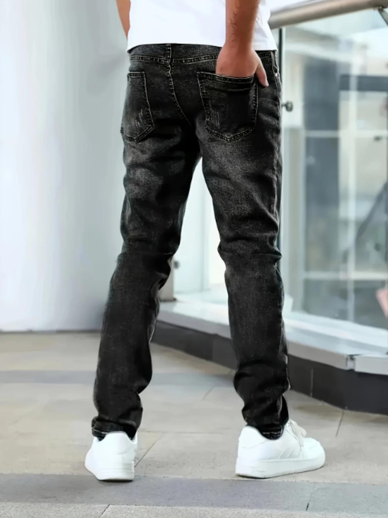 Jean extensible décontracté pour hommes, pantalon en Denim vieilli de Style de rue Chic, 1 pièce