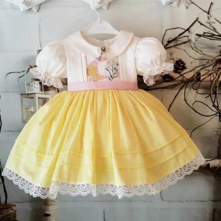 Robe d'été jaune pour bébé fille de 0 à 12 ans, broderie papillon, turque, Vintage, pour anniversair