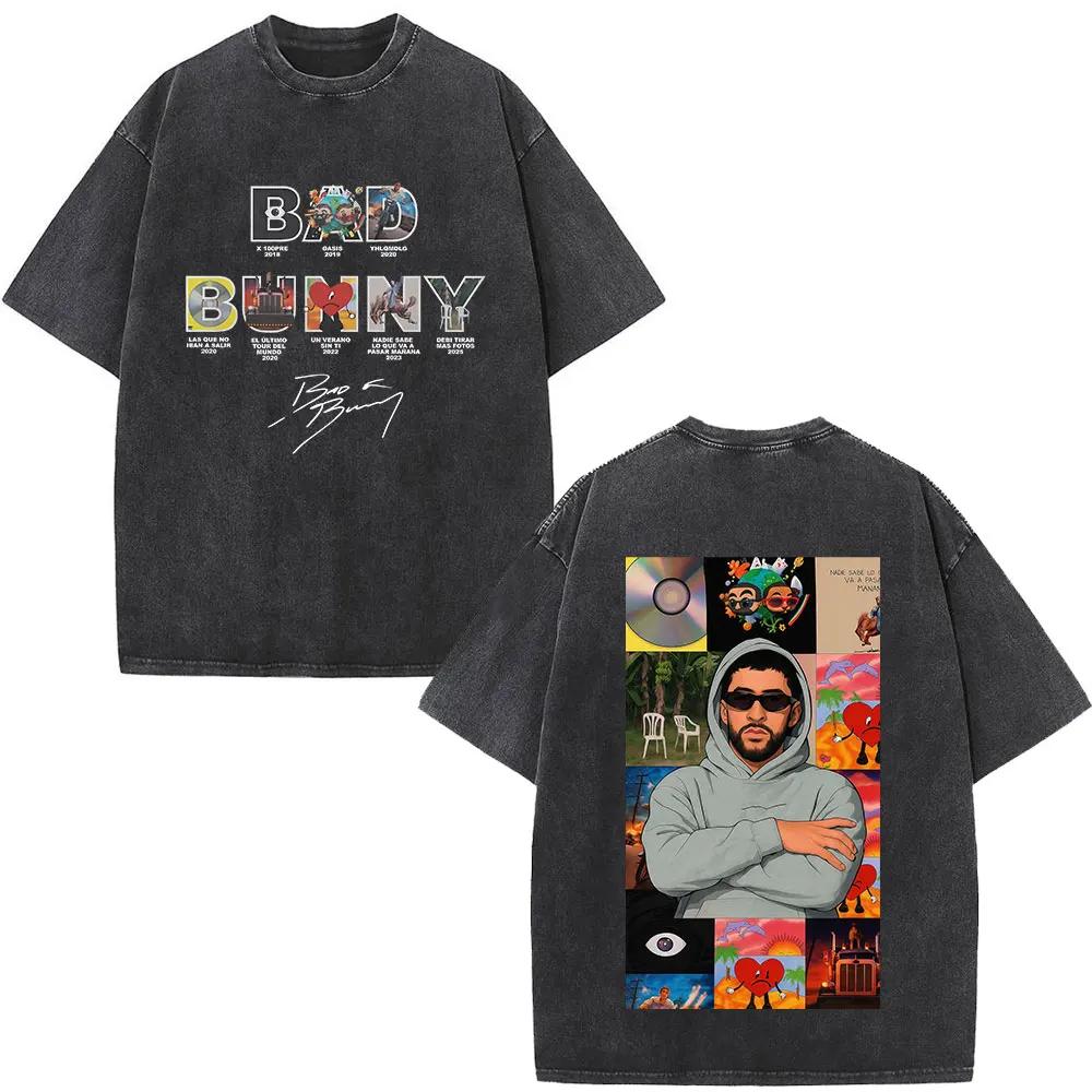 T-shirt vintage délavé Rapper Bad Bunny Debi Tirar Mas Fotos DTMF World Tour – T-shirts mode homme H