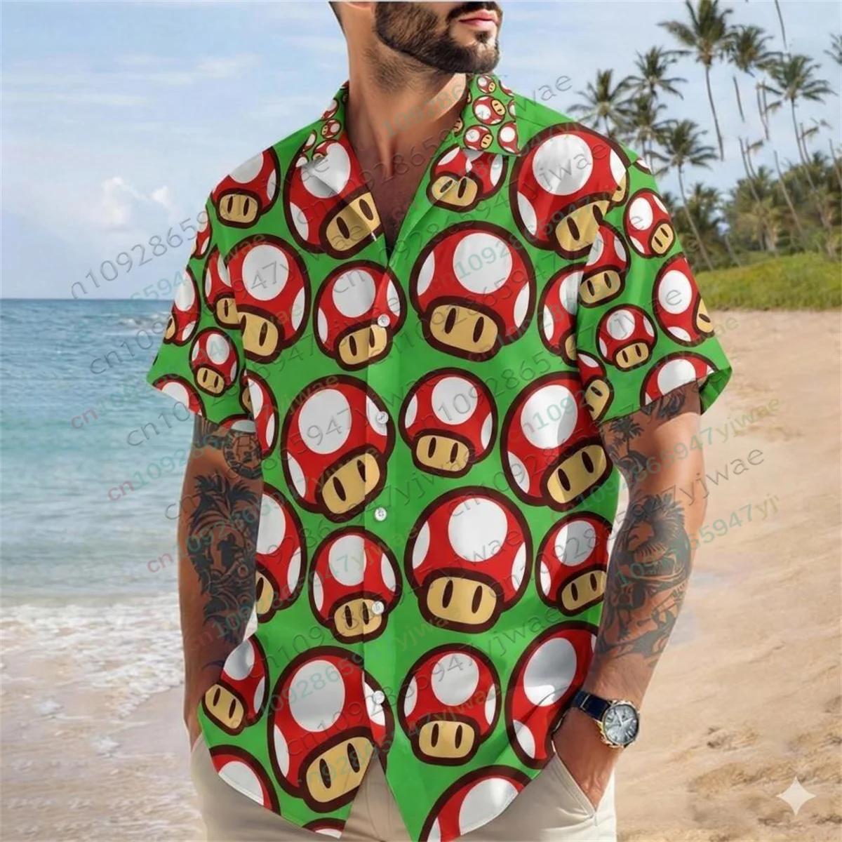 Chemise Hawaïenne à Boutons Imprimée Intégrale Super Mario Toad Bowser Luigi Yoshi, Personnages de J