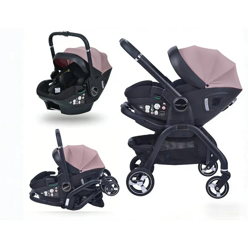 Poussette bébé luxe 4-en-1, légère, pour extérieur, multifonctionnelle, siège auto enfant, pliable e