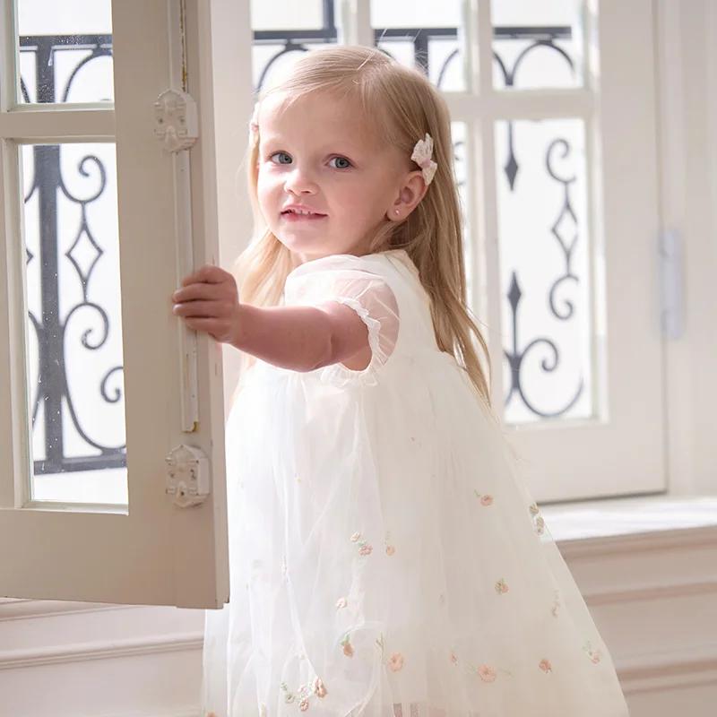 Dave Bella robe élégante pour les filles automne printemps enfants coton charme dentelle maille robe