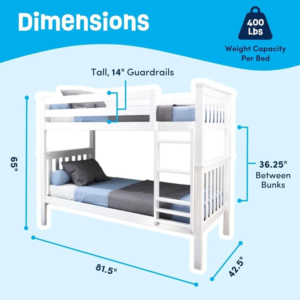 Lit superposé double sur double, cadre de lit superposé en bois massif avec échelle pour enfants, ga