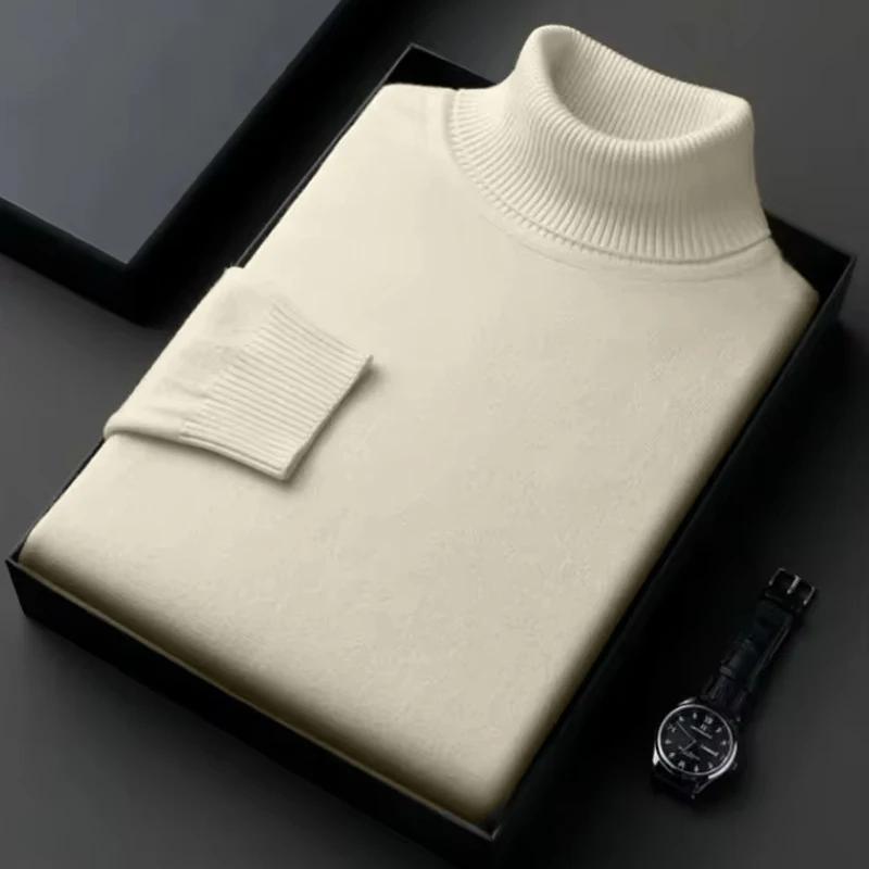 Pull tricoté à manches longues pour hommes, couleur unie, manteaux à col roulé, coupe cintrée, vêtem