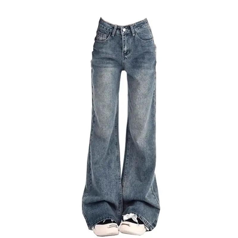 Dames jean pantalon évasé loisirs minceur Vintage inspiré automne taille haute cloche femmes pantalo