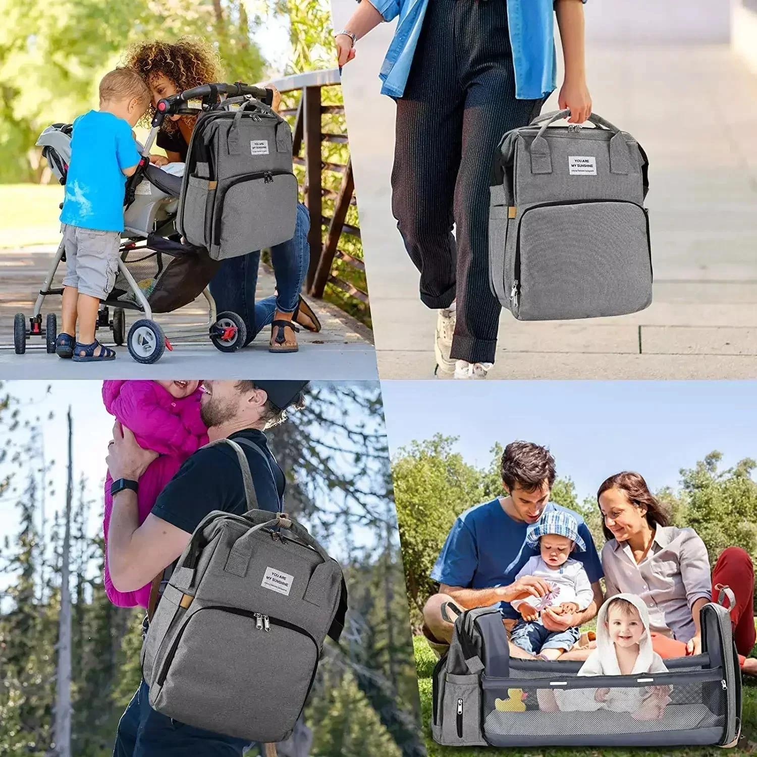 Sac à couches pliable, sacs de lit pour bébé, sac à dos de voyage pour berceau avec Station à langer